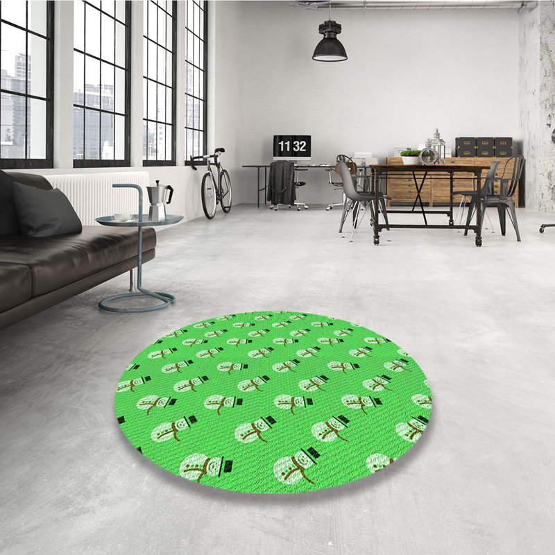Tapis rond vert tissé à la machine 4 pi