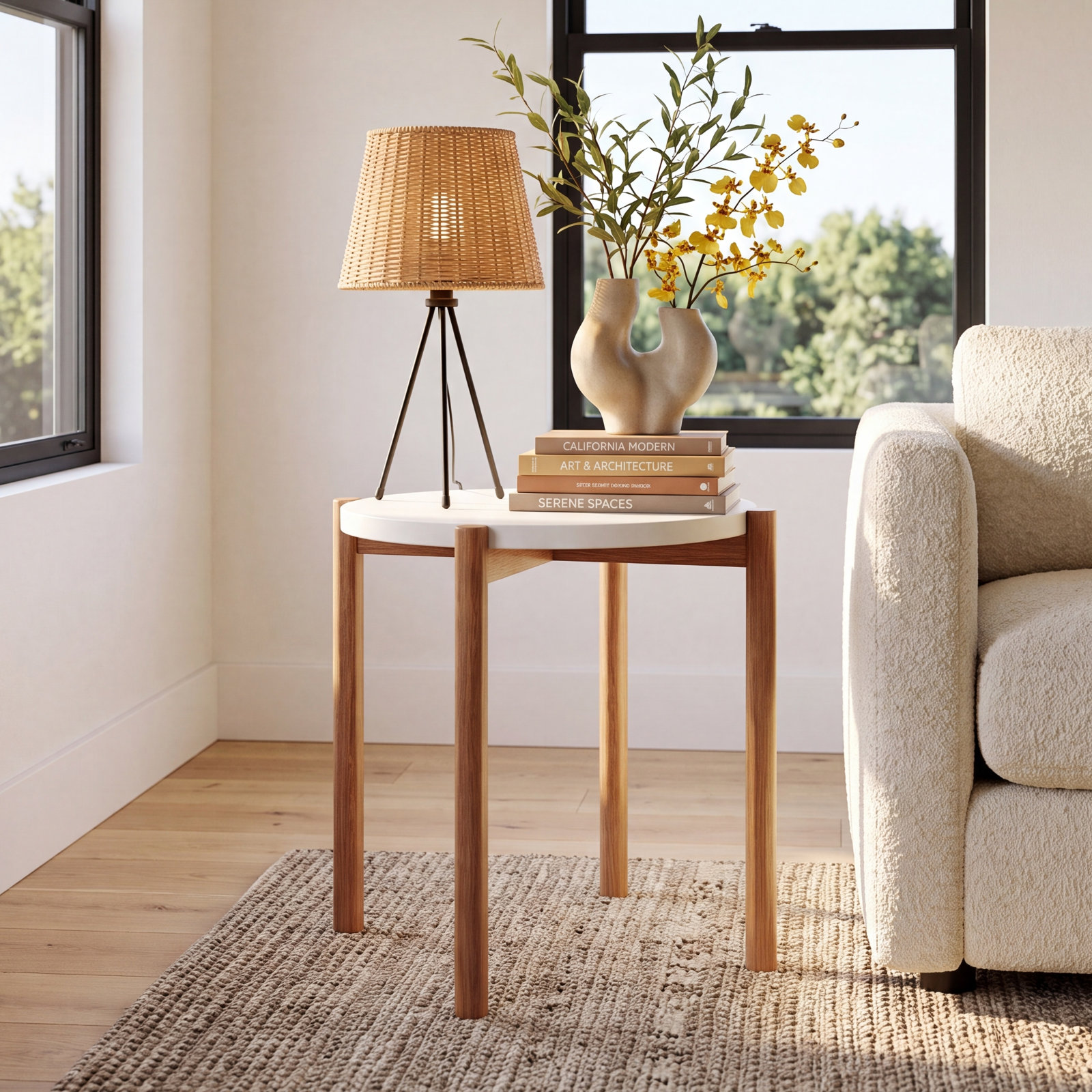 Santino 16" Acacia End Table, White