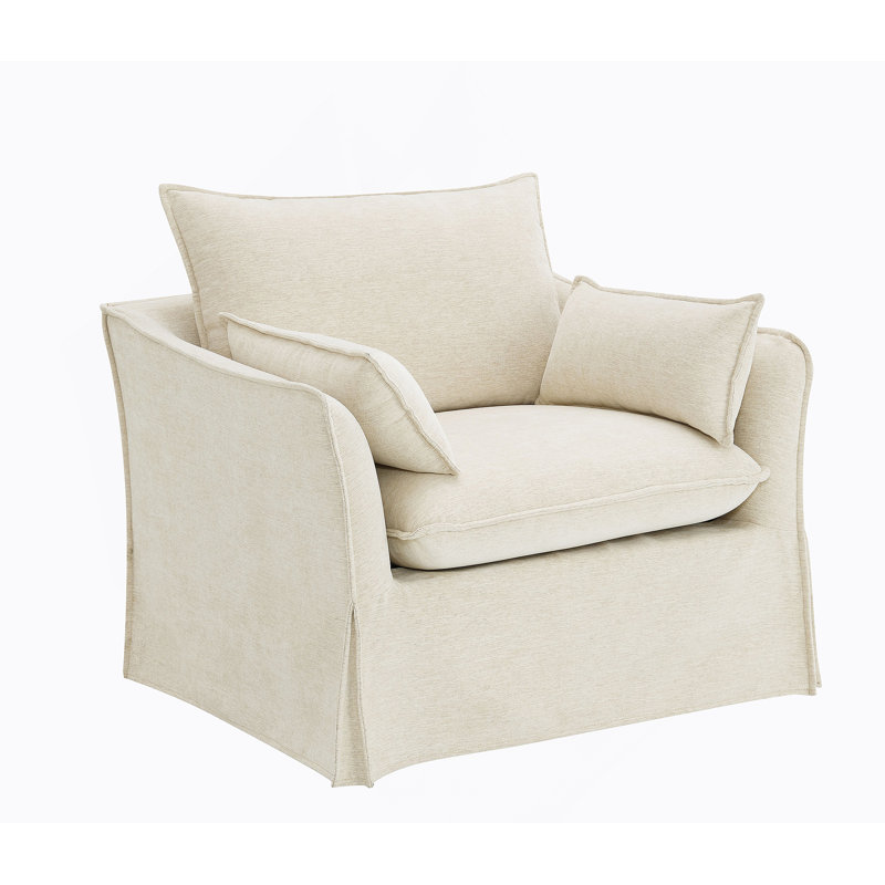 Chaise en lin beige avec 2 coussins