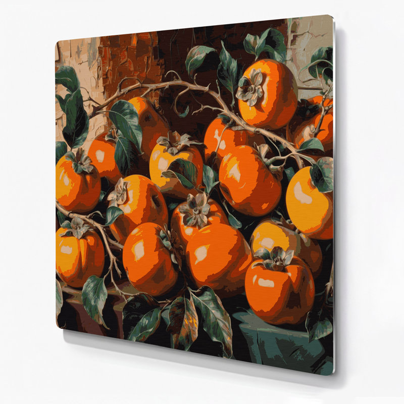 Art mural en métal noir Fruit kaki, H 12 po x l 12 po