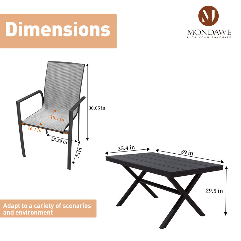 Ensemble de salle à manger d'extérieur 5 pièces 5 pièces - Table rectangulaire 59 po et 4 chaises empilables Teslin, Noir