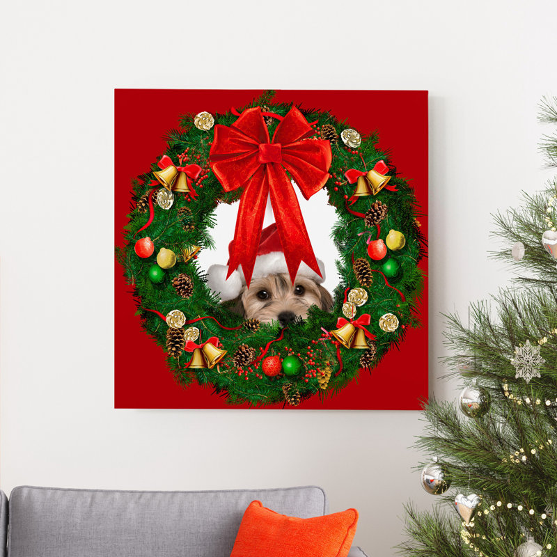 Impression d’art graphique sur toile tendue Christmas Puppy I, H 24 po x l 24 po x P 1 po