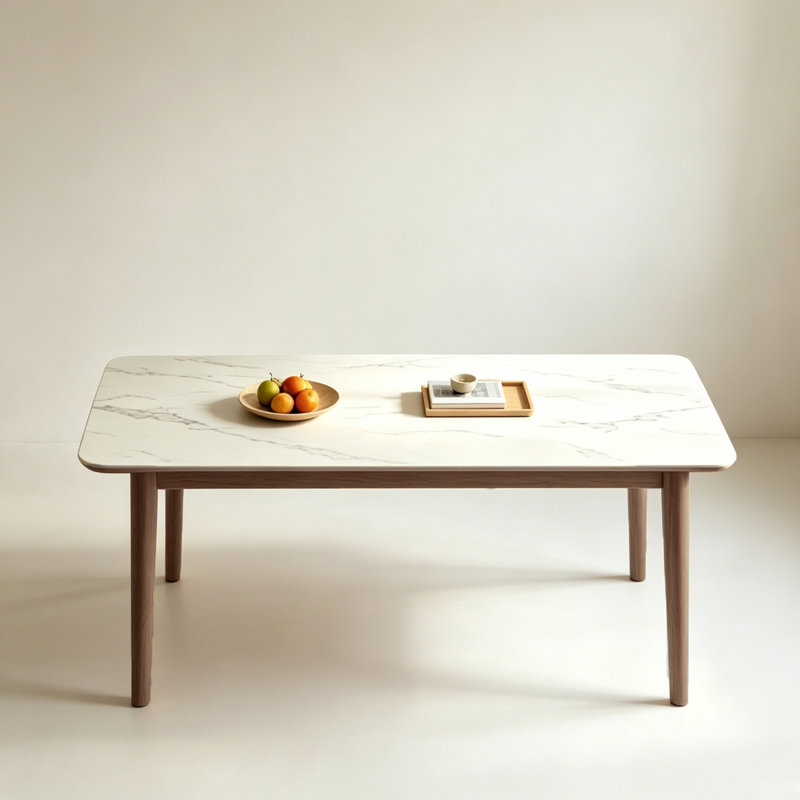 Simplicity Sintered Stone tabletop Solid Wood Dining Table, 55.12