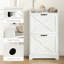Armoire de rangement pour chaussures d'entrée, style avec 2 tiroirs rabattables et tablettes réglables, pouvant contenir 8 paires, armoire mince au fini blanc vieilli