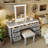 Vanity Desk With Mirror, Lights, 7 Drawers, Cushioned Stool, Classic Finish For Bedroom Elegance And Organization-726464700
