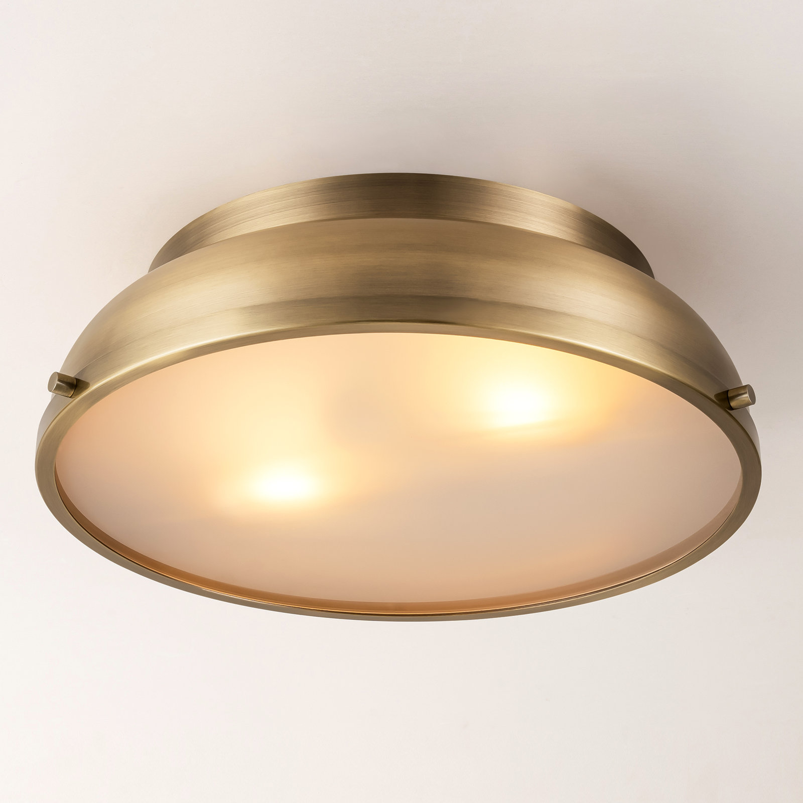 2 Light Glass Flush Mount, Brass