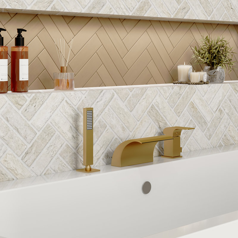Robinet de baignoire romaine à poignée simple avec inverseur Doux, Or brossé