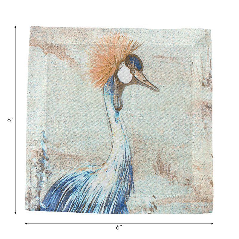 Crested Crane Cotton Sateen Cocktail Napkins, Burnt