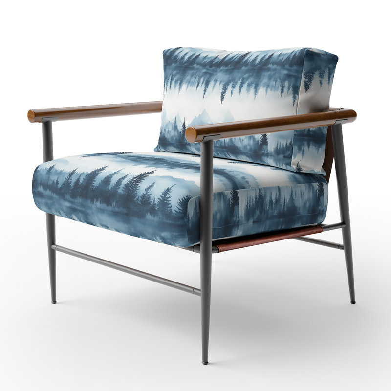 Chaise rembourrée Abstract - Fauteuil bleu Quiet Lake, Bras ronds bruns