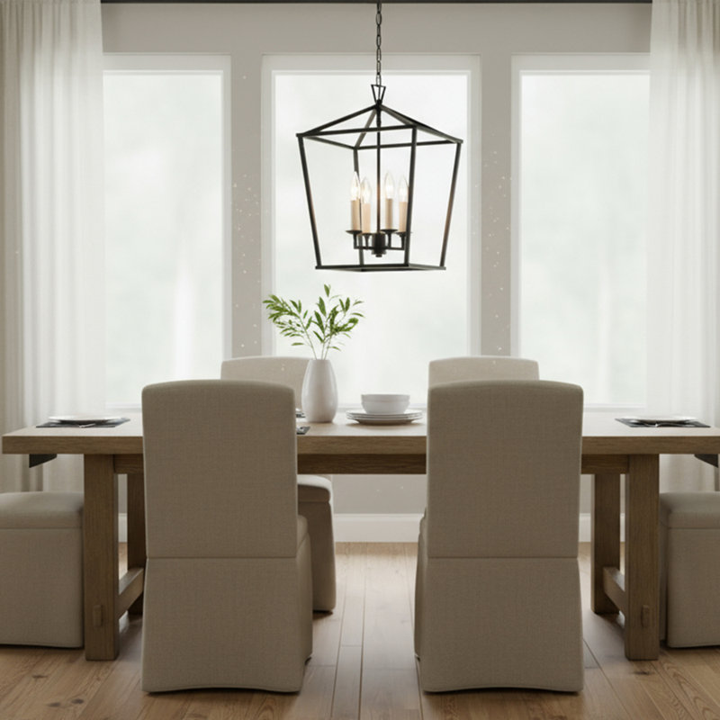 Lustre géométrique à 4 lumières Neslisah, Fer vieilli, H 54,5 po x l 12,6 po x P 12,6 po