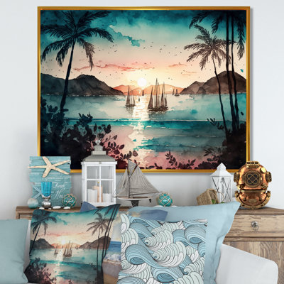 Ballajura, voiliers, coucher de soleil, baie tropicale I - reproduction sur toile