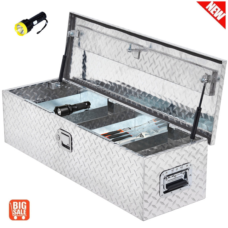 39 Inch Truck Bed Tool Box Heavy Duty Aluminum With Sliding Shelf, Diamond Plate Toolbox For Pick Up Truck Rv Trailer, Trailer Toolbox Storage With Side Handle, Lock And Keys