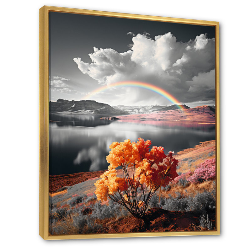 Paysage arc-en-ciel à contraste chromatique - impression, H 32 po x l 16 po x P 1 po, Cadre flottant doré