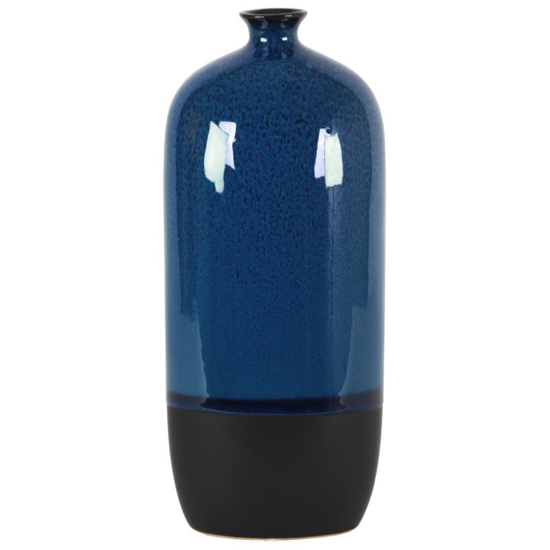 Vase de table en grès Perri, H 13,5 po x l 5,5 po x P 4,5 po, Bleu