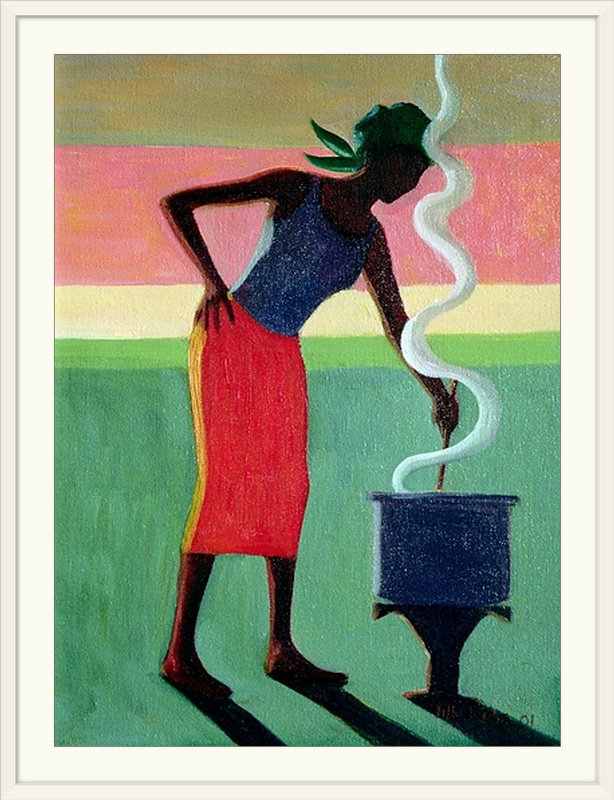 Reproduction d'art "Driston cuisson du riz, 2001" par Tilly Willis, l 44 po x P 35 po x H 1 po, Cadre blanc