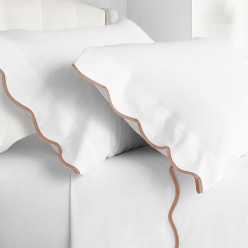 400TC Cotton Scallop Embroidery Cotton 4 Piece Sheet Set Fitted Sheet Fits Upto 16" Deep Pocket, Taupe, Yes