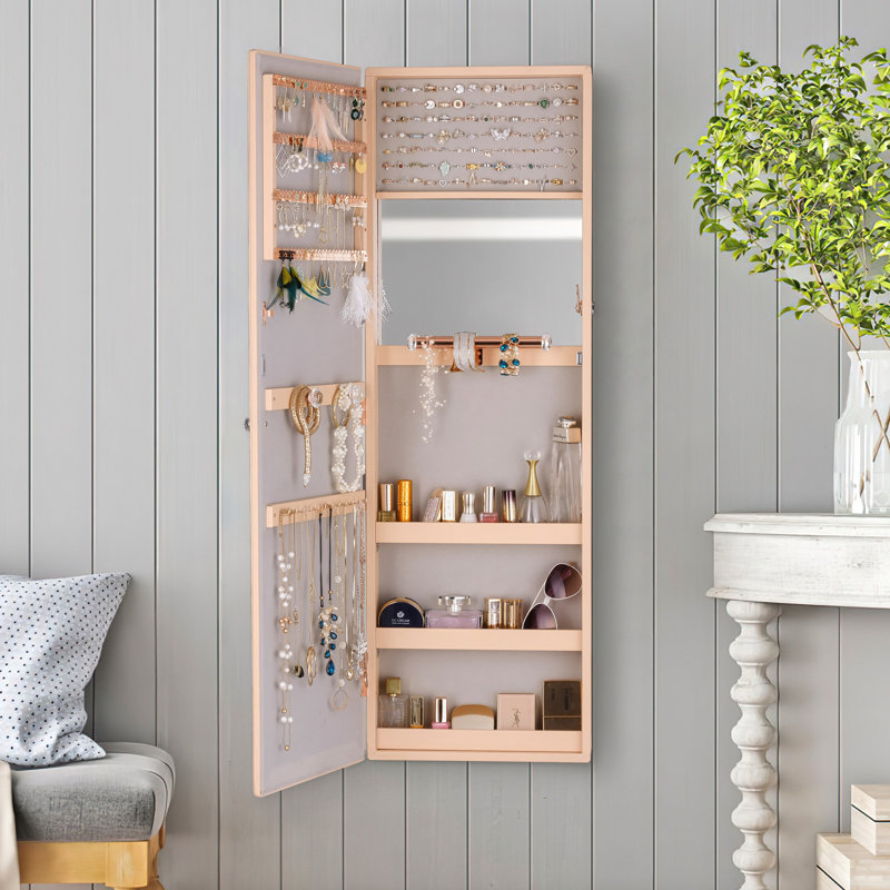 Armoire à bijoux murale avec miroir Grimmage, Rose
