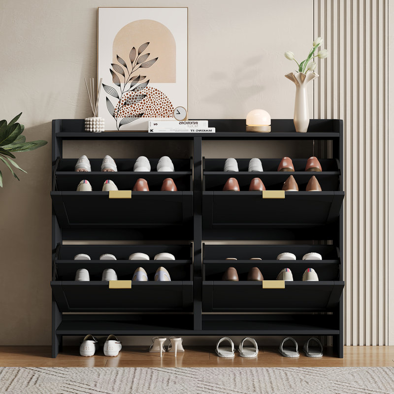 16 Pair Flip Down Shoe Storage, Black