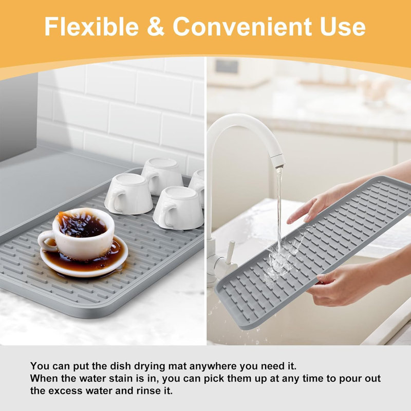 Coffee Bar Mat With Detachable Dish Drying Mat For Kitchen Countertops,Coffee Bar Accessories Fit Under Coffee Maker Coffee Machine Coffee Pot Espresso Machine Dish Rack