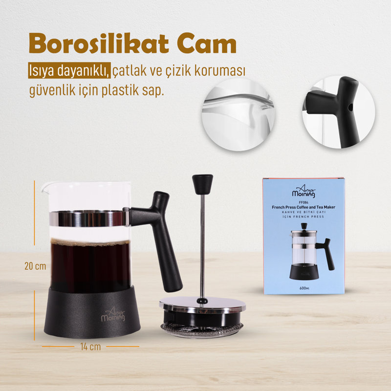 Cafetière à thé à pression française Any Morning_ 600 ml 4 tasses