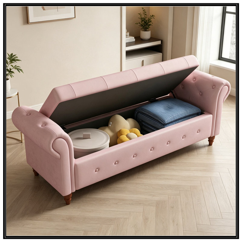 Banc avec siège capitonné et accoudoirs, Rose