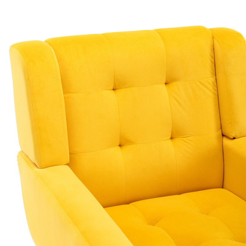 Accent Chair Living Room Chair Bedroom Chair Home Chair With Black Legs For Indoor Home, Yellow Linen