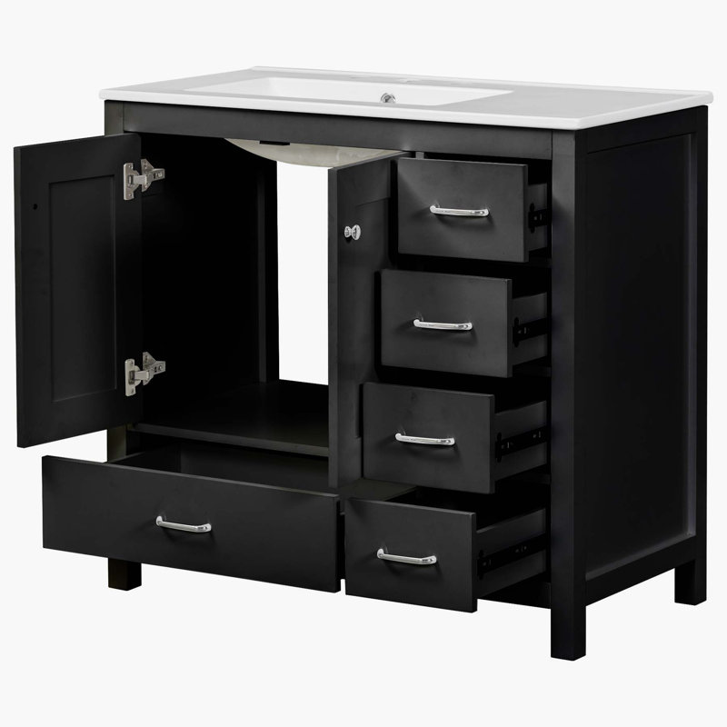 Meuble-lavabo 36 po avec lavabo en céramique, Noir, noir, noir, noir