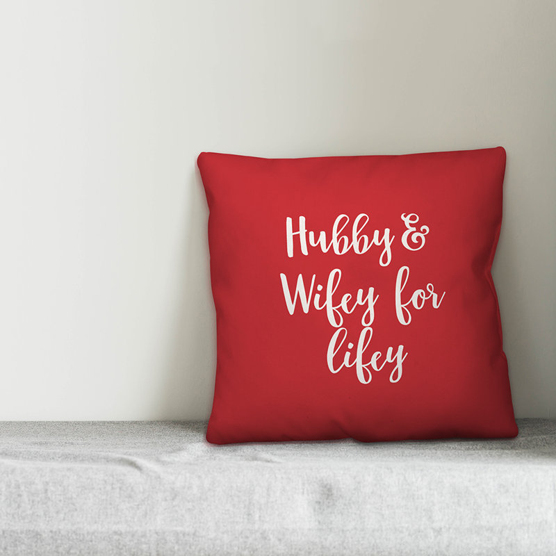  Coussin Hubby and Wifey for Lifey, Rouge / Blanc, Housse de coussin