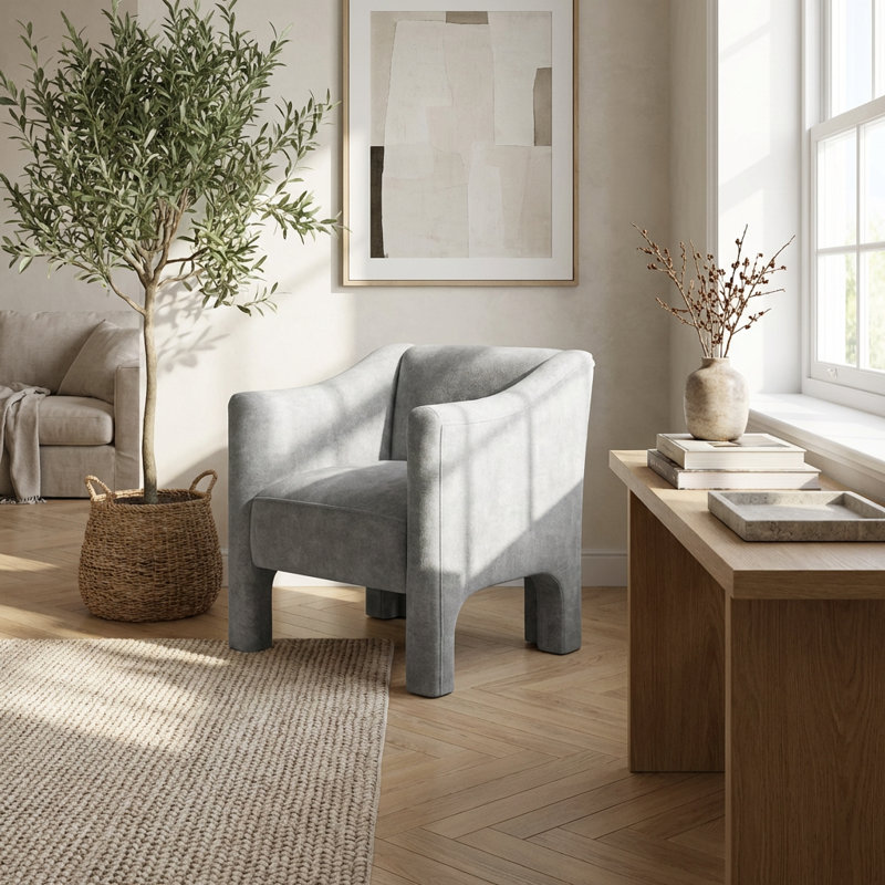 Fauteuil d'appoint moderne avec accoudoirs fermés et revêtement en chenille