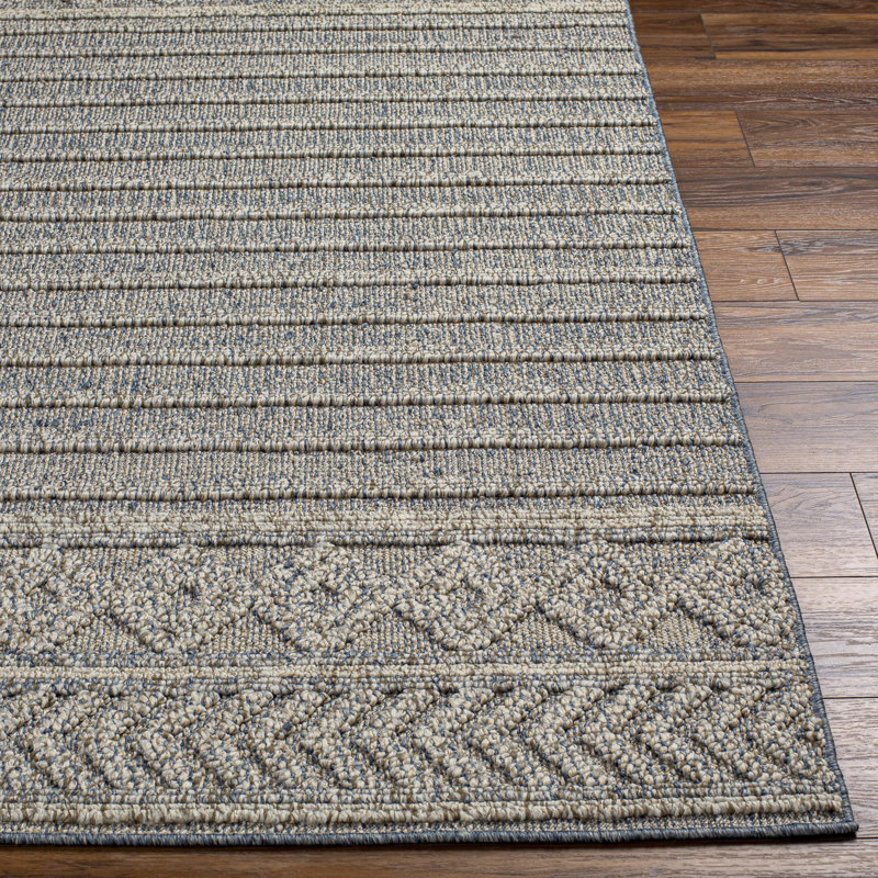 Japneet Ingrid Striped Denim Indoor/Outdoor Area Rug, Rectangle 2' x 3'