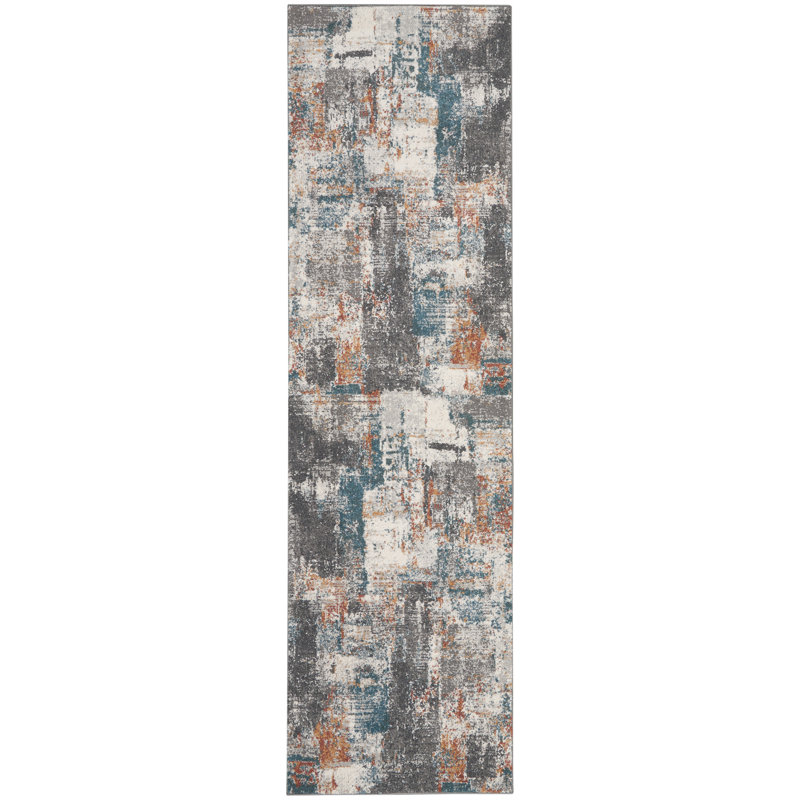 Abstract Gray Area Rug, Runner 2'2" x 7'6"