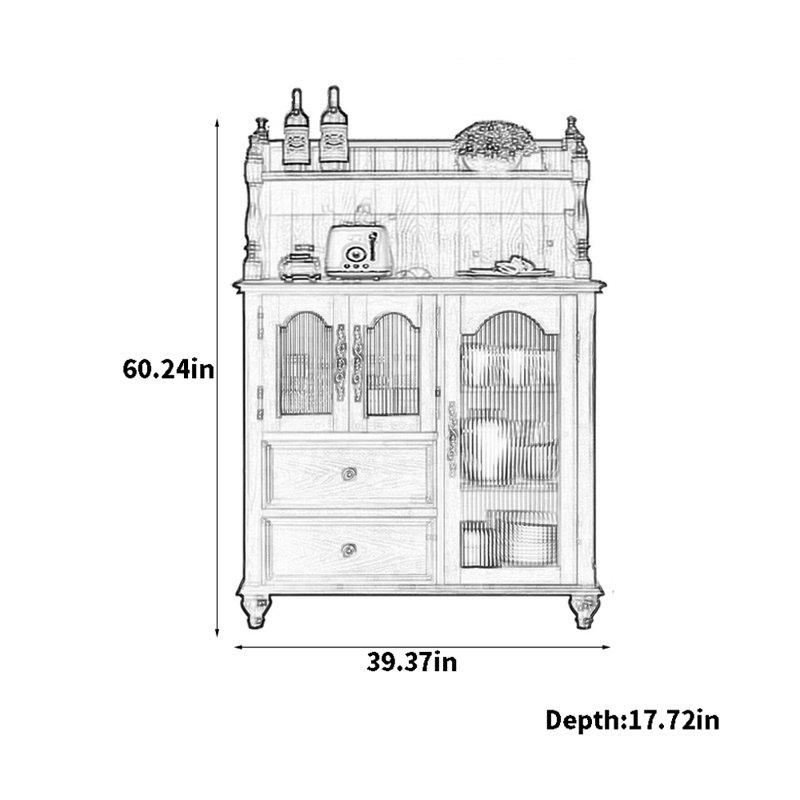 Buffet grande capacité Retro, Noyer, H 60,24 po x l 39,37 po x P 17,72 po