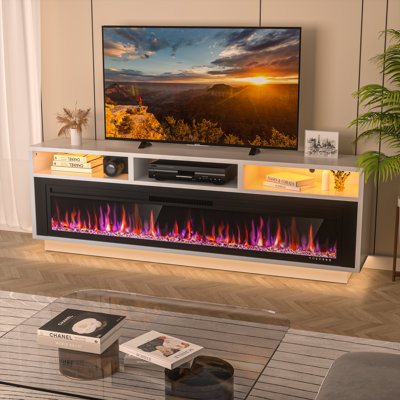 Fireplace TV Stand for TVs Up to 65" with 52" Electric Fireplace, TV Console for The Living Room, LED Light Entertainment Center, Storage Cabinet, Media Console Table