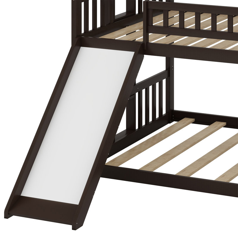 Triple Bed With Built-In Ladder,Slide And Guardrails, Espresso