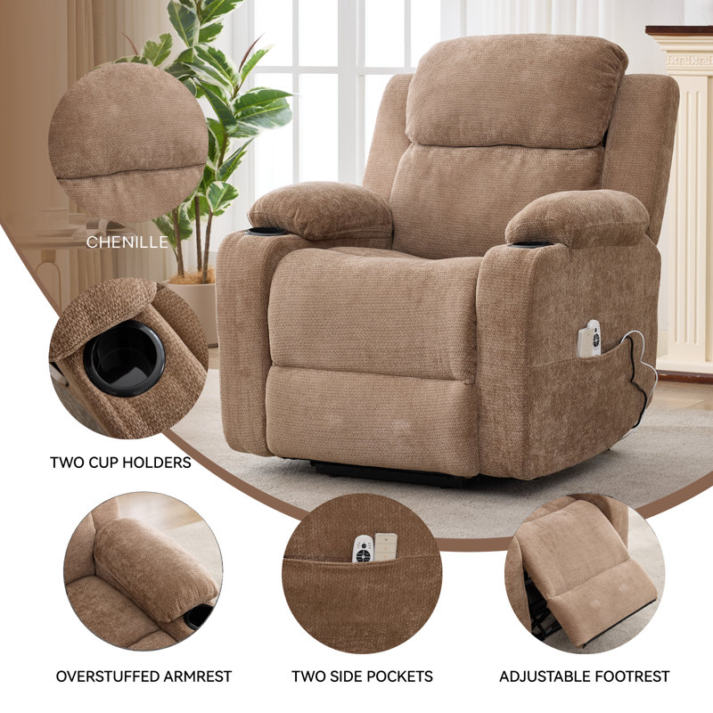 Power Lift Chair Electric Recliner Sofa For Elderly, Soft Fabric Sleep Lift Chair With Remote, Usb Ports, Cup Holders & Side Pockets