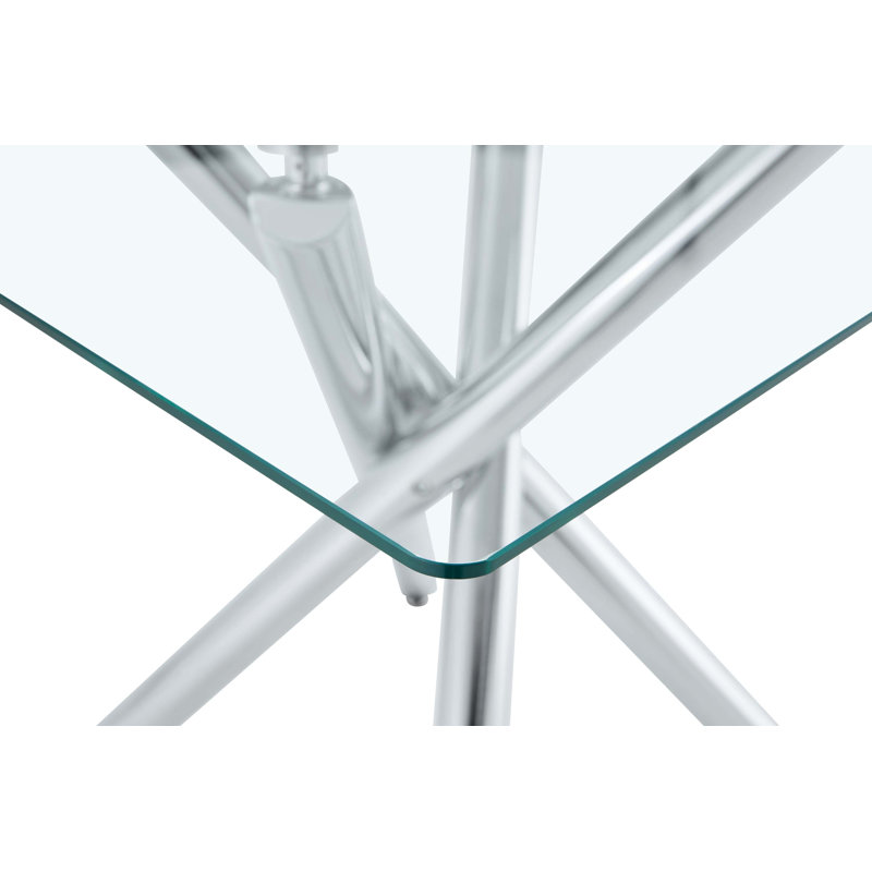 Modern Bar Table With Tempered Glass Top And Sturdy Cross-Leg Design, Silver