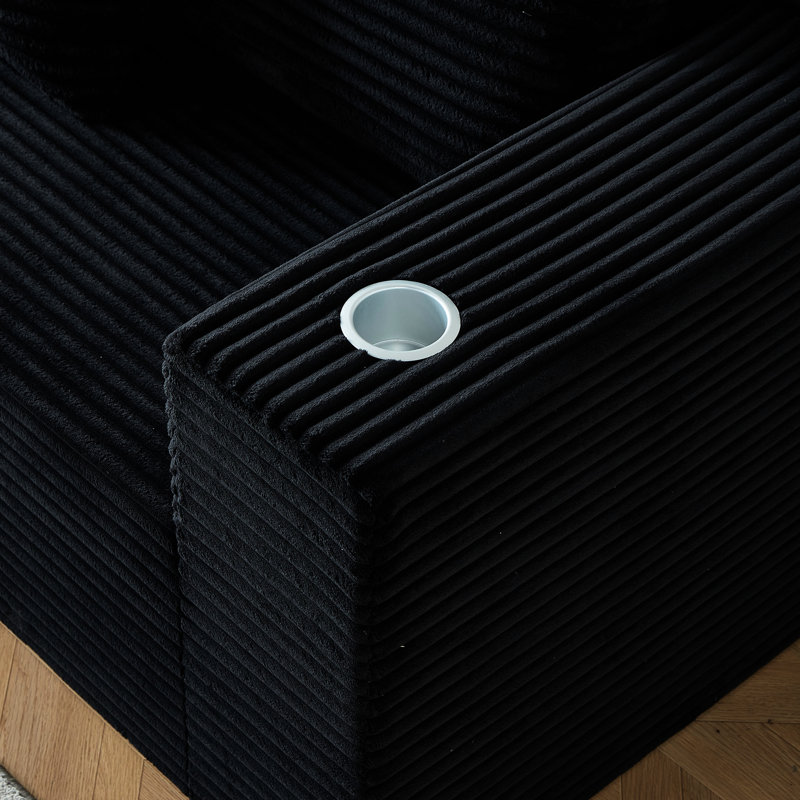 Black Corduroy Modular Cloud Couch, 3 - Seat, Cup Holders, No Assembly, For Movie Nights Adaptable To Various Configurations, Oversized Deep Assembly