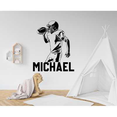Grand nom personnalisé football américain autocollant mural sport autocollant pour enfants, cadeaux personnalisés, vinyle adhésif mural, chambre de garçon 389LU