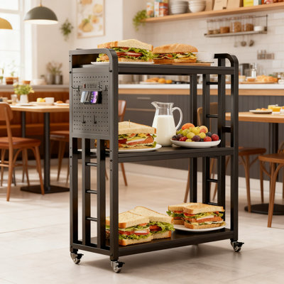 Kitchen Bakers Rack With Built-In Power Outlet & Pegboard, 3-Tier Standing Storage Shelf With Adjustable Shelves And Casters For Microwave, Appliances, And Kitchen Organization