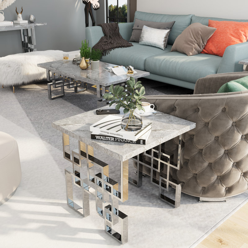 Ensemble de table de salon 2 pièces gris et argent