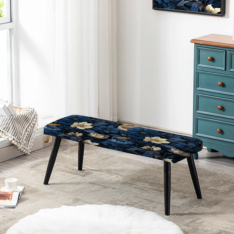 Banc rembourré floral noir,  Nightfall Dark Blue And White Floral Pattern