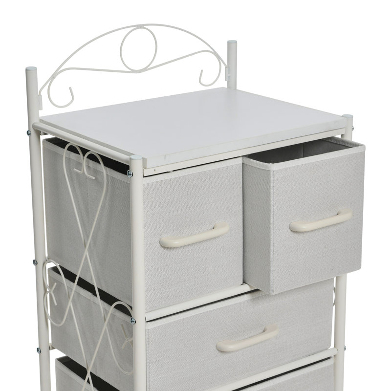 Scandinavian White Iron & Wood Four-Drawer Chest, White