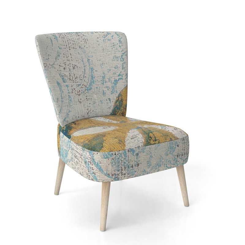 Upholstered Floral Side Chair - Modern floral Accent Chair, Abstract Blue Polyester Blend 5