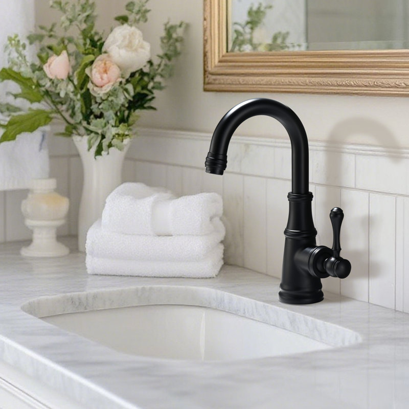 10.9"H Solid Brass Single-Handle Bathroom Sink Faucet, Matte Black
