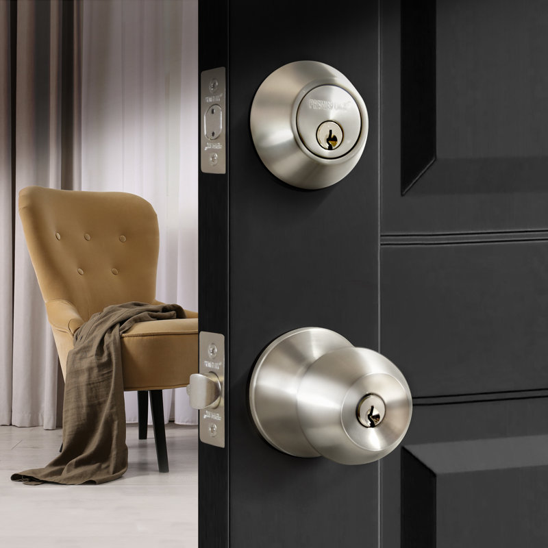 Knobs With Deadbolt Reversible Entry Set, Stainless Steel