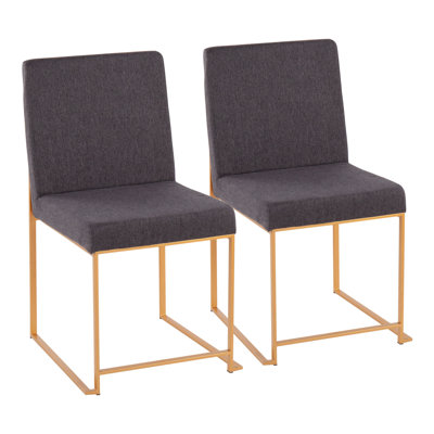 High Back Fuji Contemporary Dining Chair In Gold Steel And Charcoal Fabric By Lumisource - Set Of 2