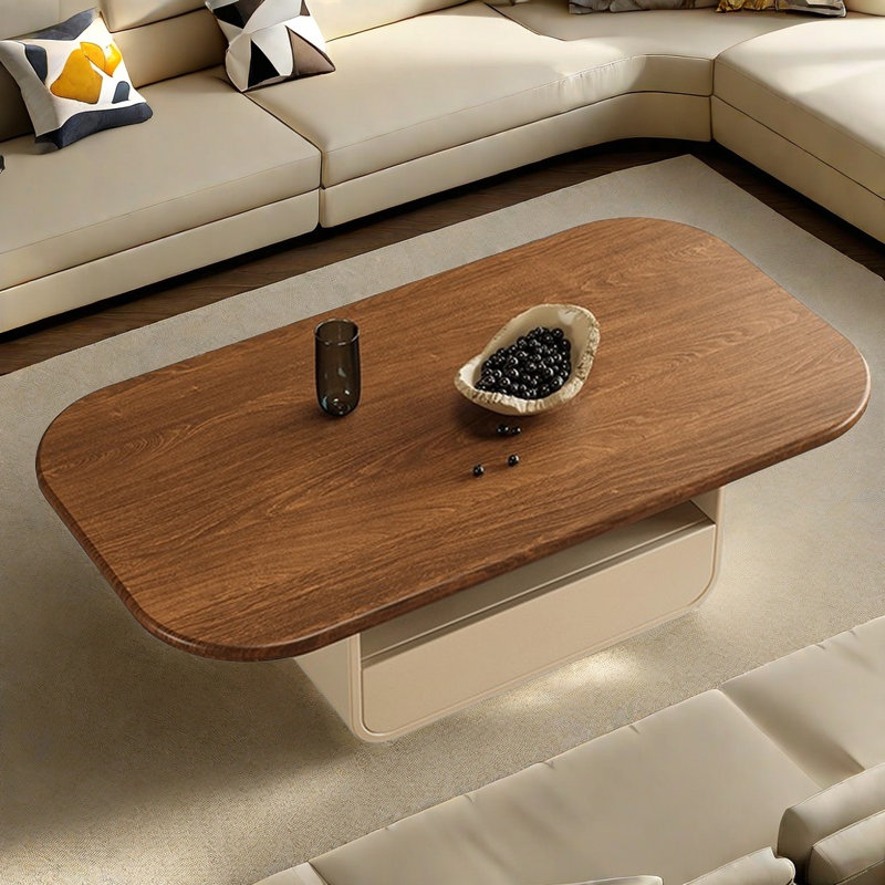 Table basse rétro simple et moderne, Beige, H 15,7 po x L 43,3 po x l 21,7 po