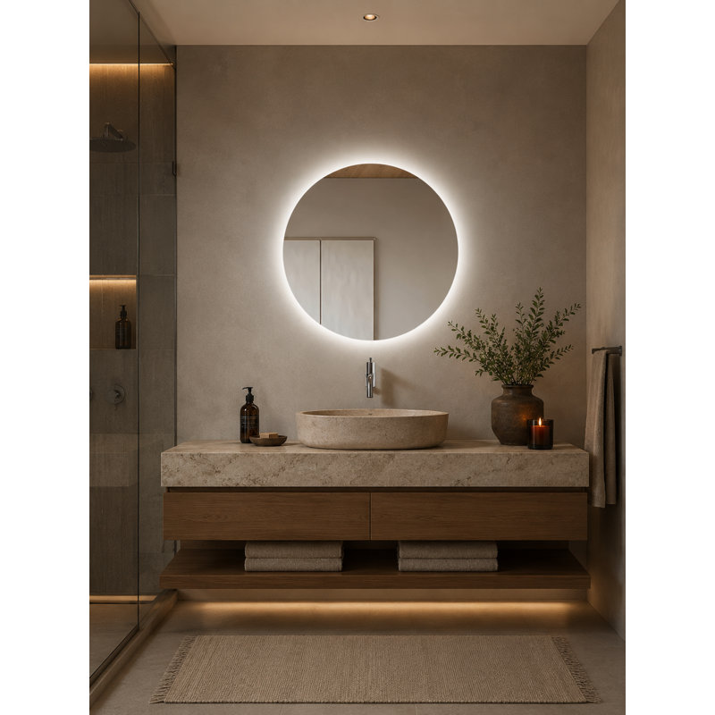 Round Led Bathroom Mirror With Copper-free Silver Glass