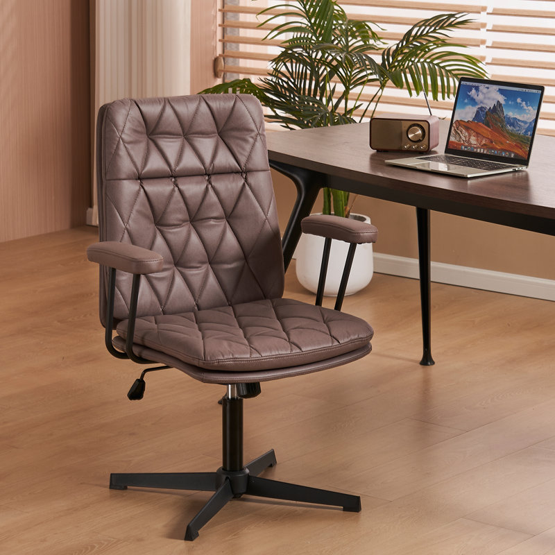 Fauteuil de direction en cuir avec accoudoirs, Brun