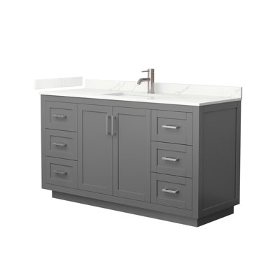 Meuble-lavabo simple autoportant de 60 po avec plateau en quartz Miranda